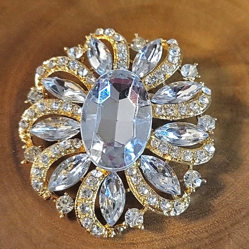 Rhinestone/Gold Tone Brooch - NWOT